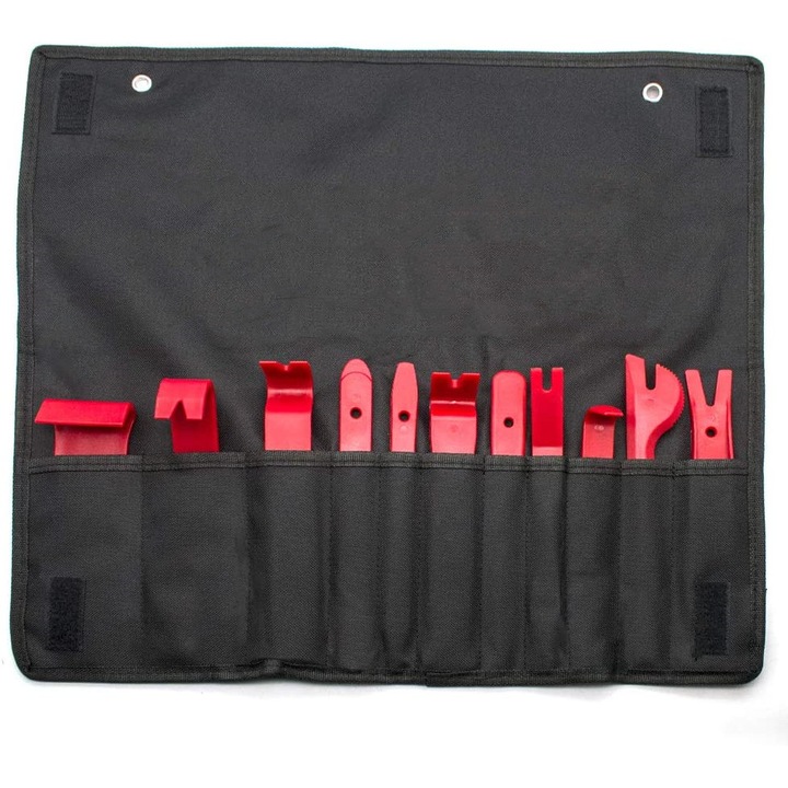 Set 11 Piese Demontare Tapiterie, EZGETOP®, Ustensile Interior Auto pentru Dezasamblarea Farurilor Stereo Audio de Bord, Rosu