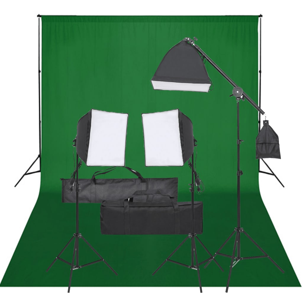 Kit studio foto cu set de lampi si fundal vidaXL, 85 x 15 x 15 cm, 16