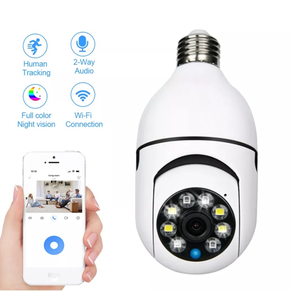 Camera de supraveghere wireless, 3MP, Full HD, tip bulb E27, rotatie ...
