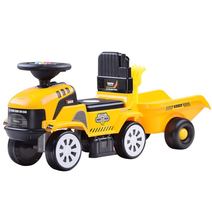 Tractor cu remorca pentru copii, Jokomisiada, Plastic, Galben/negru
