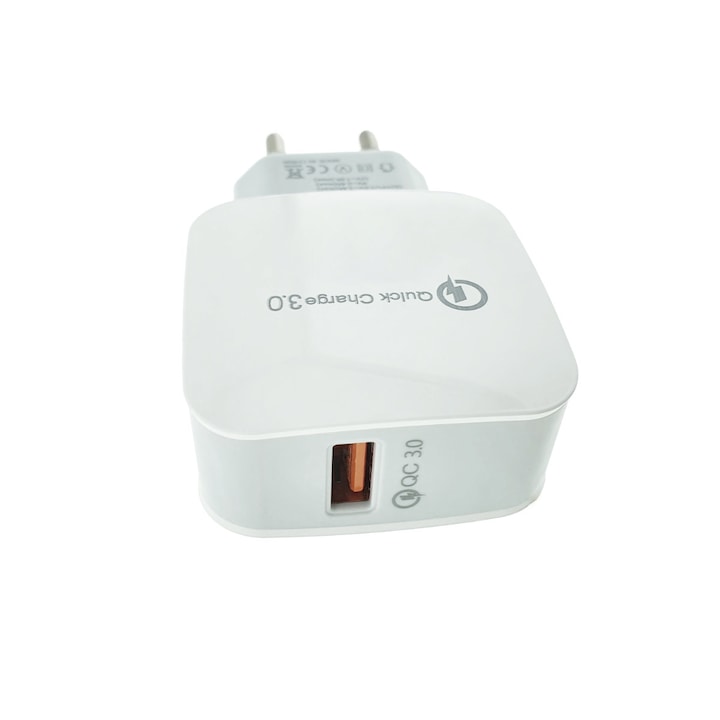 Incarcator rapid de retea, cu un port USB, QC 3.0, 3.4A, alb Alb 3.4 Ah