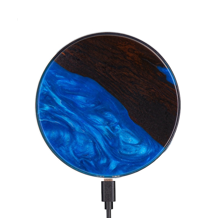 Безжично дървено зарядно устройство Fastcharge, Fenrys, сапфирено синьо