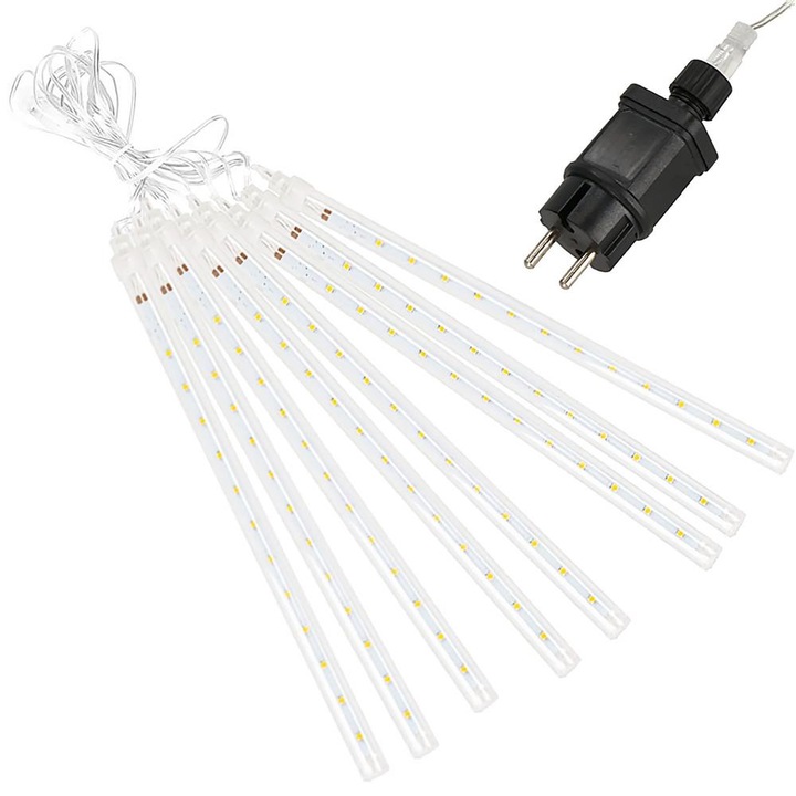 Sersimo Jégcsap fényfüzér, 8 cső, 30 cm, 144 LED, meteoreső, fehér
