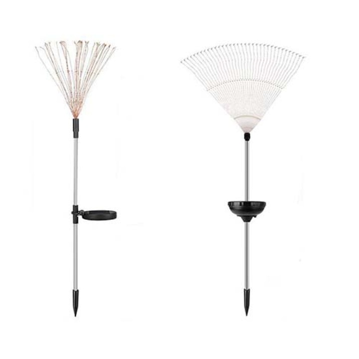 Set 2 buc Instalatie decorativa cu incarcare solara, Model foc de artificii, LED, 8 moduri 120 SMD Lumina Multicolor 93cm