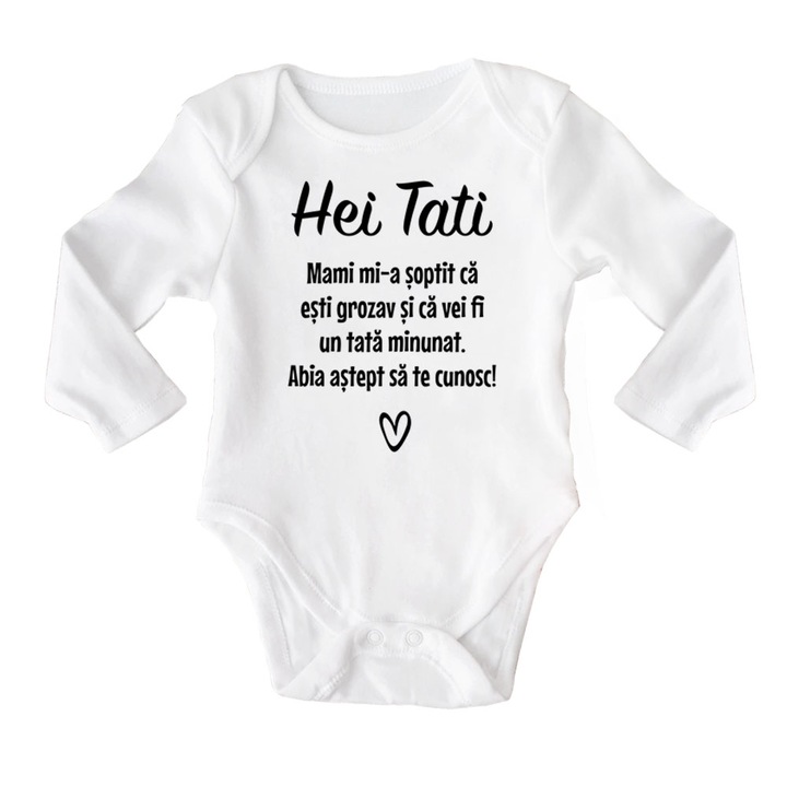 Body cu maneca lunga bebe personalizat cu mesaj pentru viitorul tatic, alb, 100% bumbac, 0-3 luni