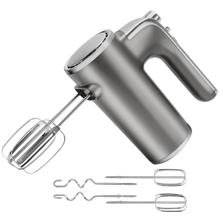 Mixer de Mana Adela, 400W, 5 viteze, Functie Turbo, Teluri si Carlige, Otel Inoxidabil Ultraliger, Silver Grey