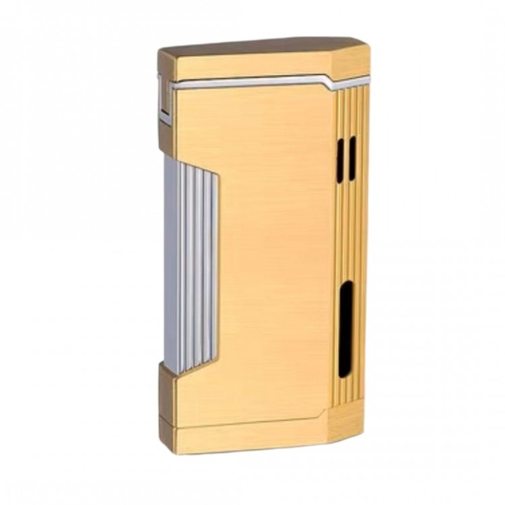 Bricheta cu dublu foc, rezistenta la vant, cu gaz, reglabila, culoare auriu
