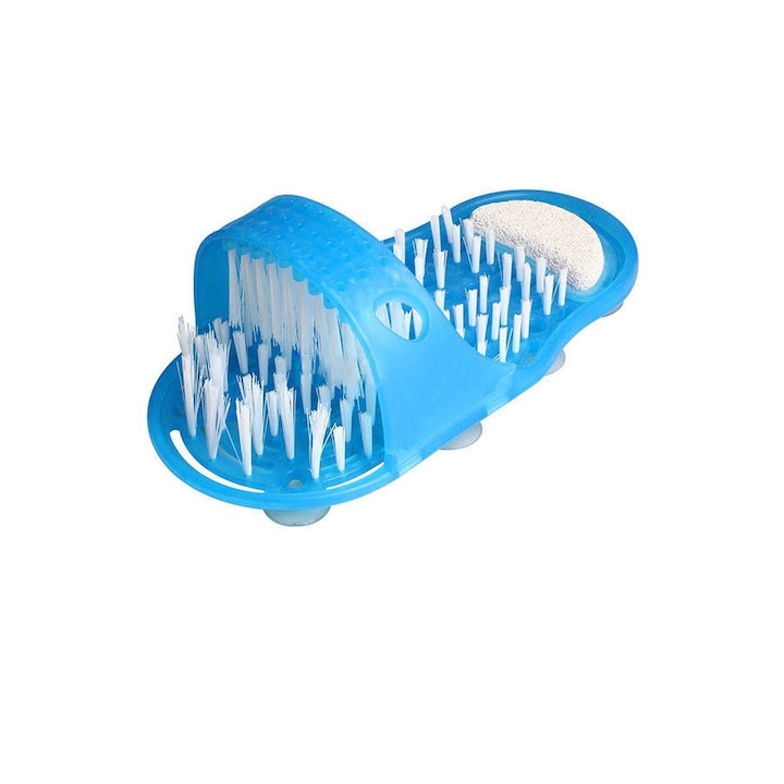 Perie tip-papuc de baie cu ventuze Verk Group, pentru curatare si masaj, 28 x 13,5 x 10 cm, Albastru