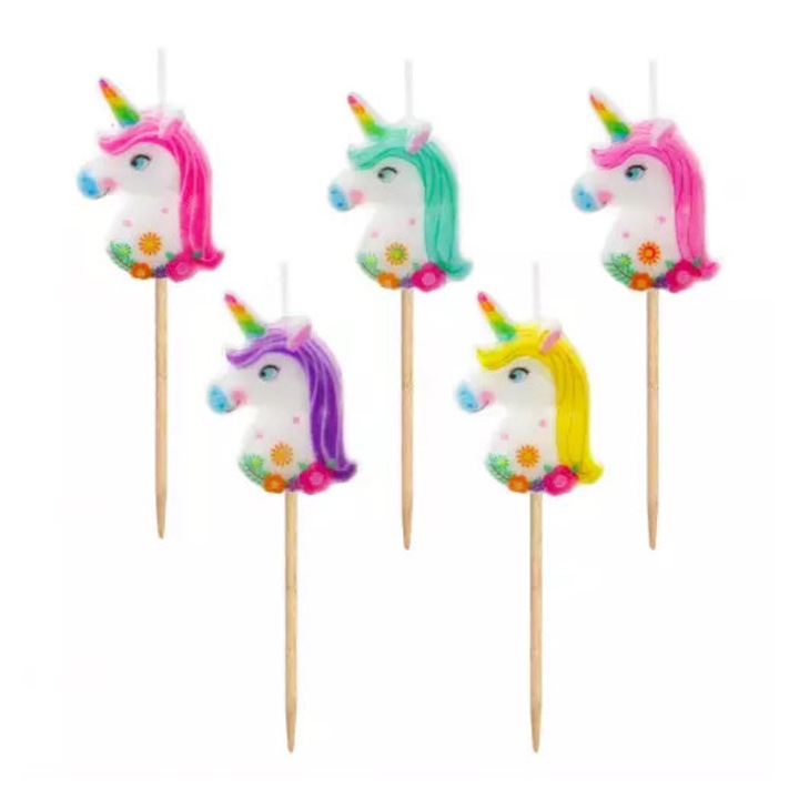 Set 5 lumanari tort, model Unicorn