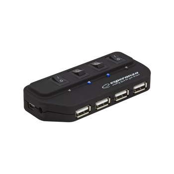Hub Esperanza EA127 4 porturi USB cu LED-uri si intrerupatoare de putere Hub Esperanza EA127 4 porturi USB cu LED-uri si intrerupatoare de putere