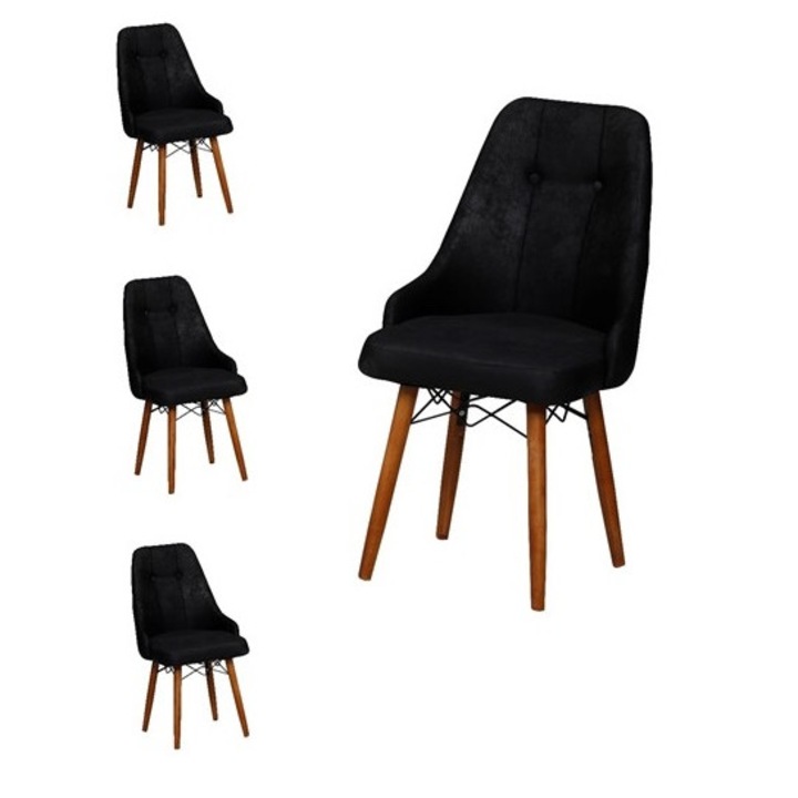 Set Scaune 4 Eros Negru HAMAN, schelet de fag, 93 x 50 x 45