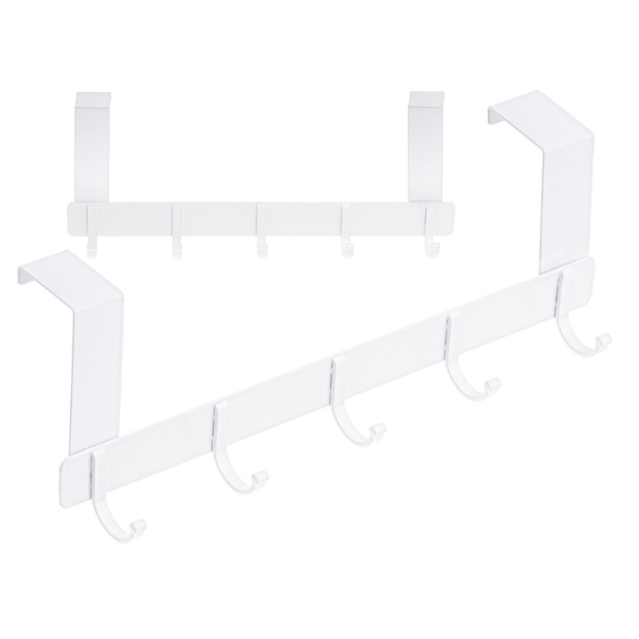 Cuier autoadeziv, 5 carlige, Metal, Alb