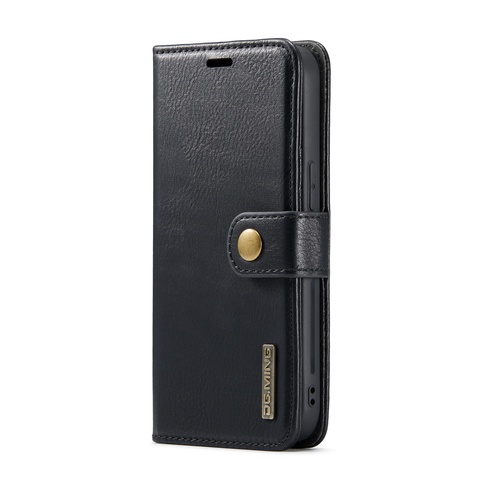 Husa pentru iPhone 14 Pro, CaseMe, piele, 2 in 1, protectie superioara, inchidere cu capsa magnetica, tip portofel, back cover, stand, Negru