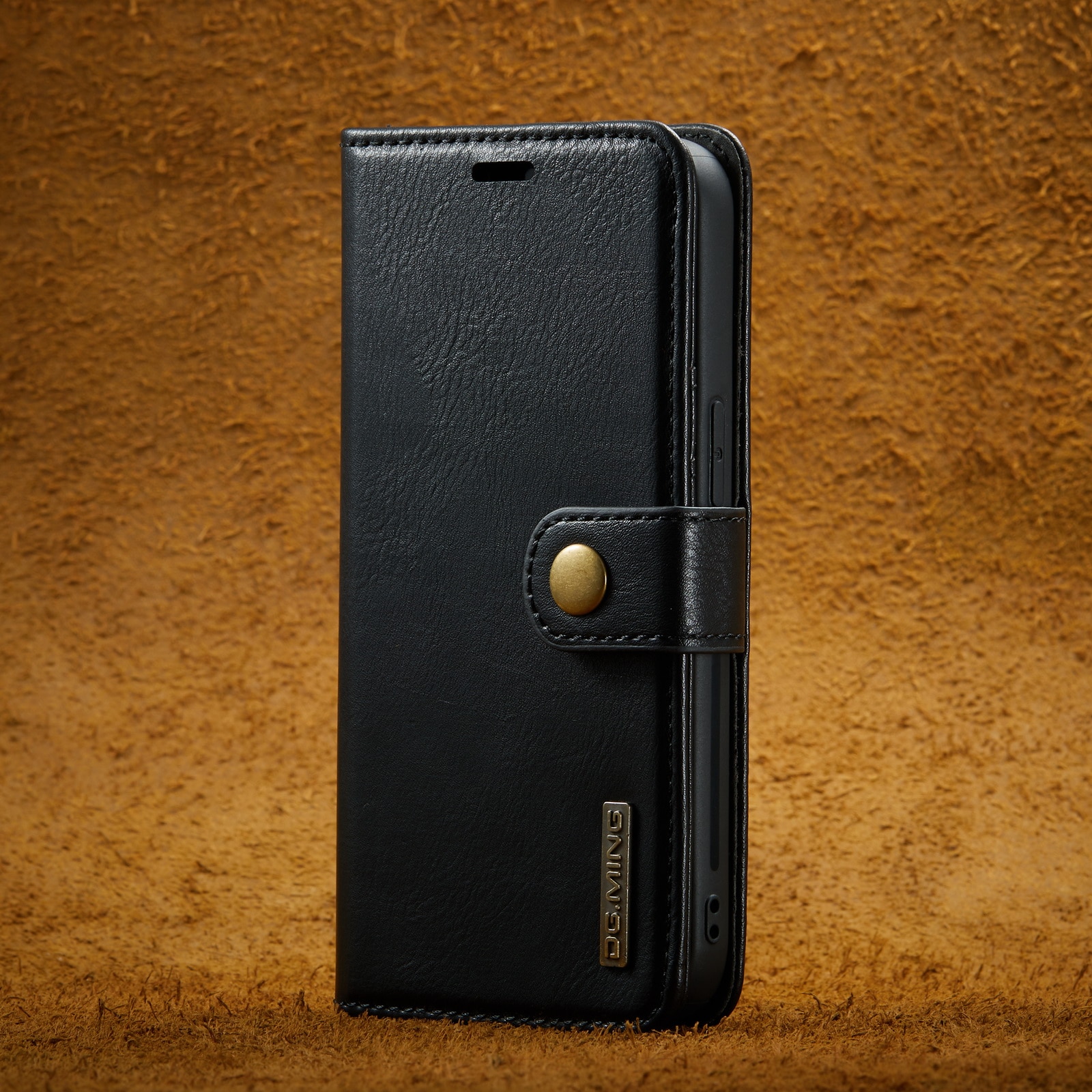 Husa pentru iPhone 14 Pro, CaseMe, piele, 2 in 1, protectie superioara, inchidere cu capsa magnetica, tip portofel, back cover, stand, Negru