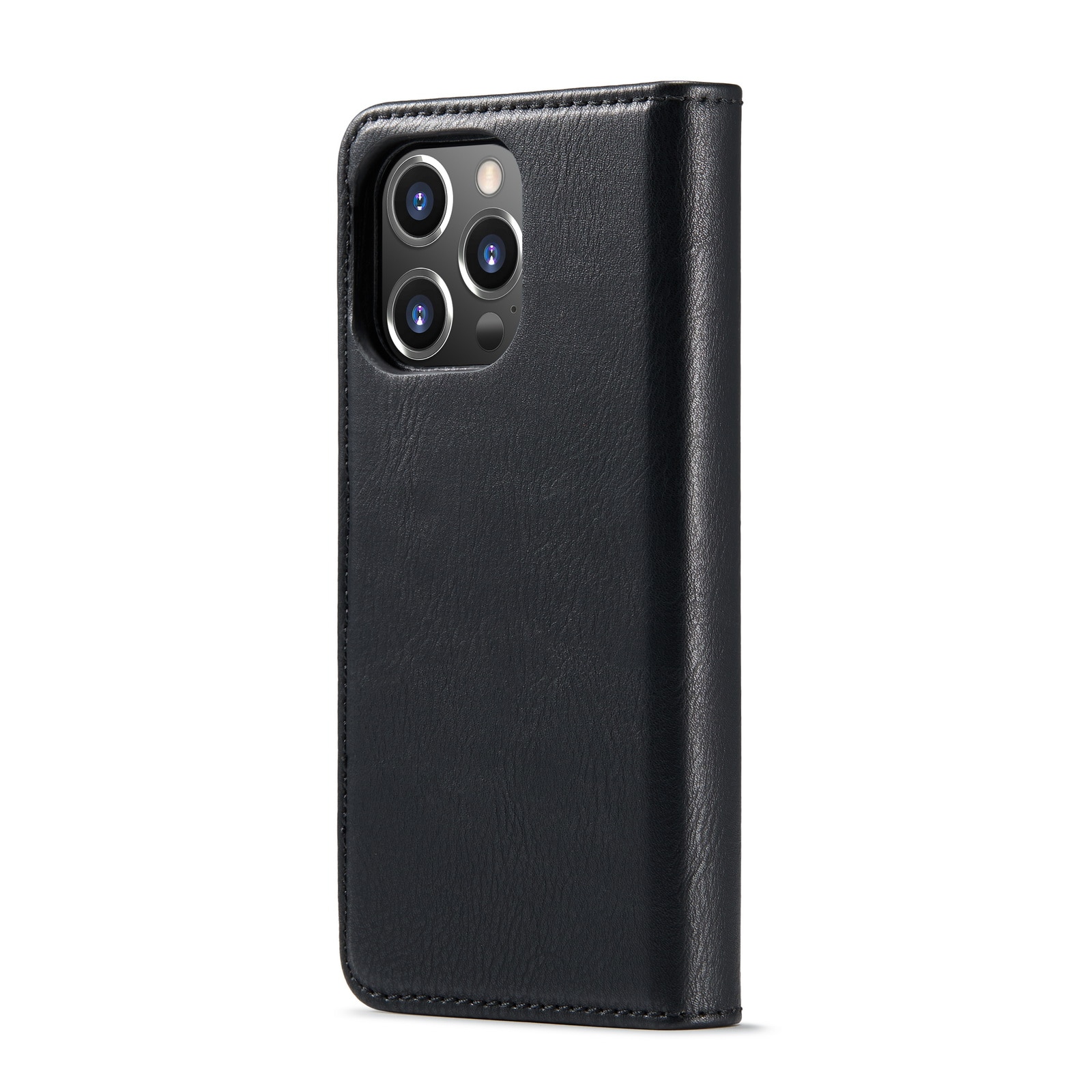 Husa pentru iPhone 14 Pro, CaseMe, piele, 2 in 1, protectie superioara, inchidere cu capsa magnetica, tip portofel, back cover, stand, Negru