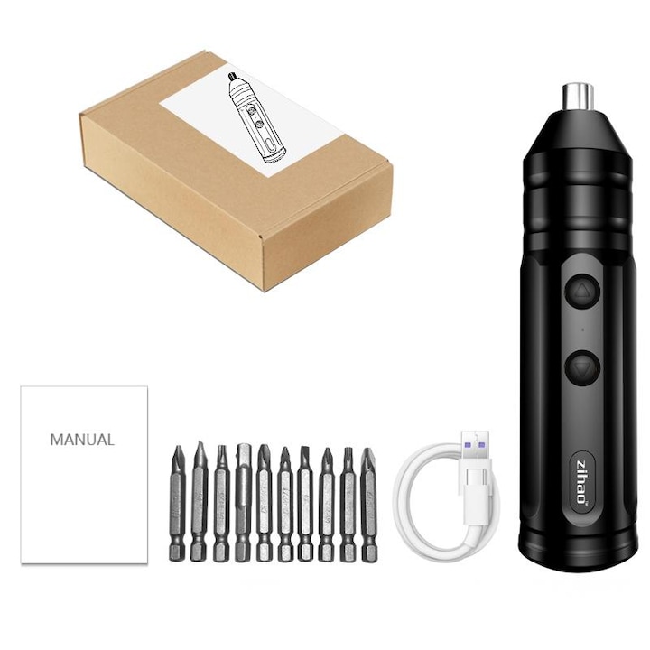 Електрическа отвертка 10in1, GIIISTER, 3 N/M, 220 rpm, 1200 mAh, USB-C, Черна