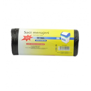 Saci menajeri Egepack, polietilena, 35 l, 50 buc/rola, Negru Saci menajeri Egepack, polietilena, 35 l, 50 buc/rola, Negru