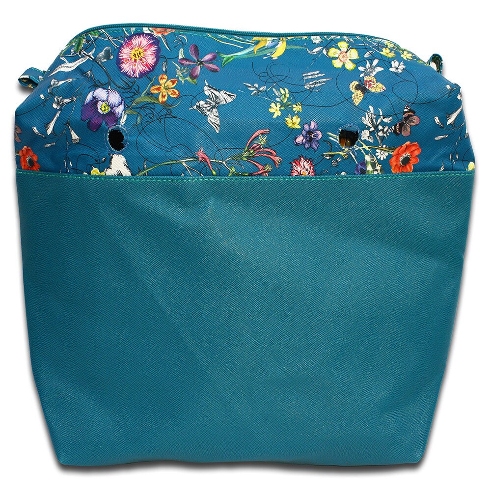 Interior Geanta Carry-On Material Imitatie de piele Albastru cu floricele