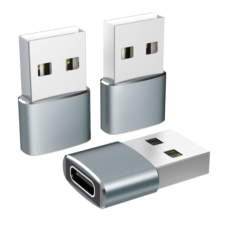 Set 3 adaptoare, Atolla, USB C mama la USB tata, Incarcare /Transfer de date 480 Mbps, Gri