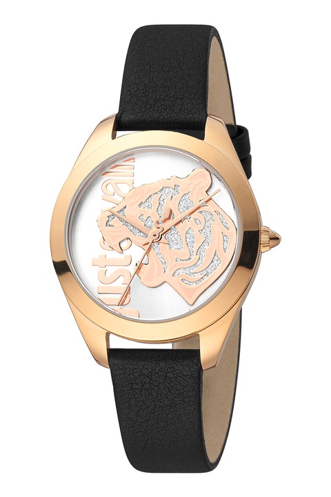 JUST CAVALLI, Ceas analog cu o curea de piele, Auriu rose, Negru