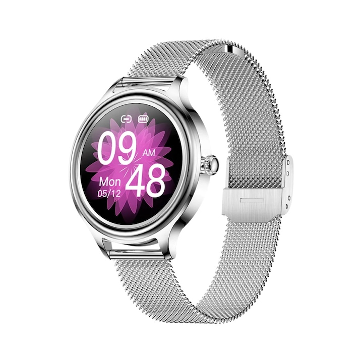 Smartwatch Kumi K3, Otel, 16 mm, Waterproof, Argintiu
