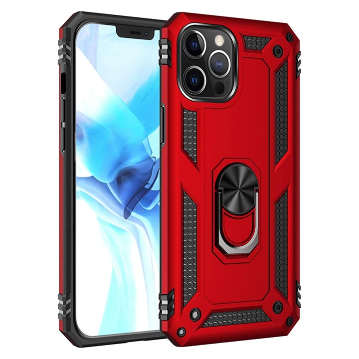 Carcasa pentru telefon, JUP, Pentru iPhone 12/iPhone 12 Pro, cu suport, TPU+PC, Rosu
