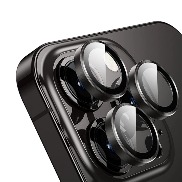 Комплект защитни метални лещи за камера Fendo, Apple iPhone 14 Pro Max, Camera Lens, Черни