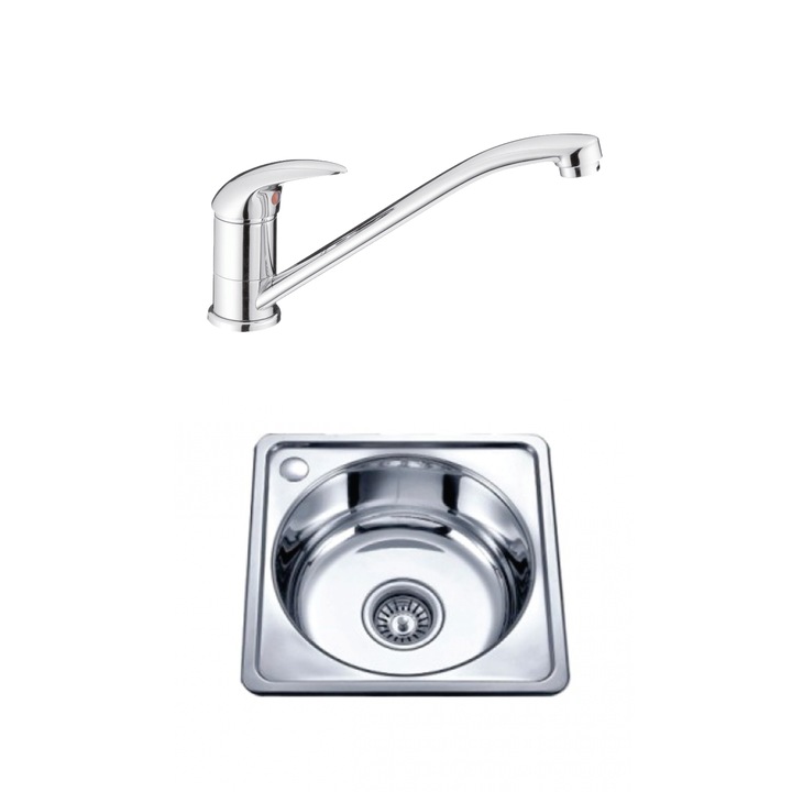 Set chiuveta de bucatarie, Inter Ceramic, Piedmont ICF 7111022, Incorporat, Fara scurgere, 40 x 40 cm, 2 piese, Crom