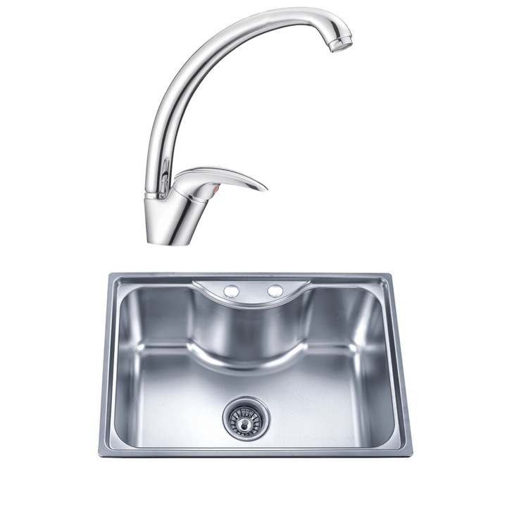 Set chiuveta de bucatarie, Inter Ceramic, 65 x 45 cm, Crom