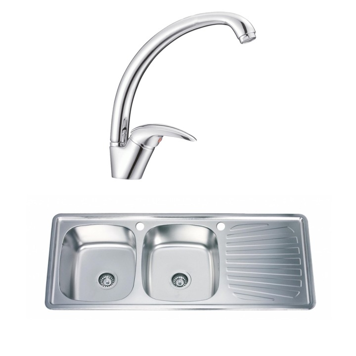 Set chiuveta de bucatarie, Inter Ceramic, 120 x 50 cm, Crom