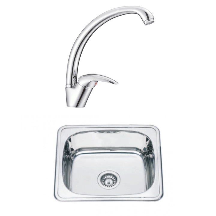 Set chiuveta de bucatarie, Inter Ceramic, 48 x 42 cm, Crom