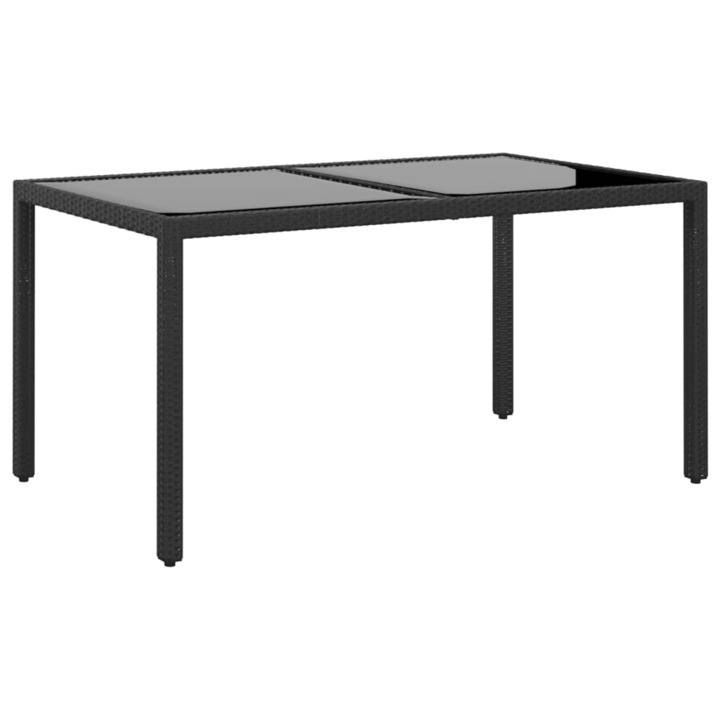 vidaXL fekete polyrattan és edzett üveg kerti asztal 150 x 90 x 75 cm 310574