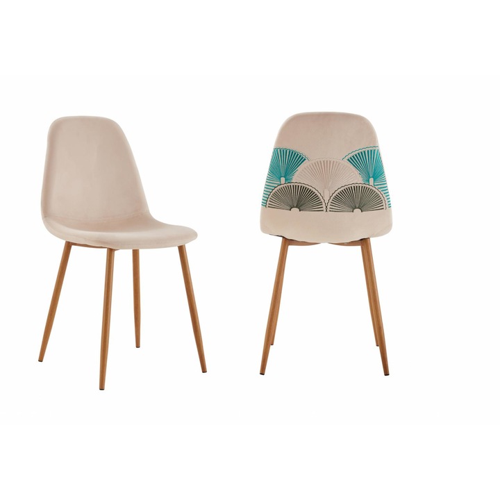 Set 2 scaune dining cu model Beige