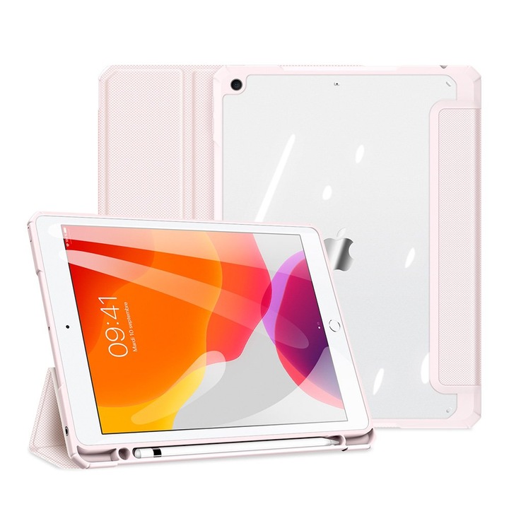 Husa inteligenta cu suport stylus DuxDucis, Toby, Pentru iPad 2019/2020/2021, 10.2", Roz