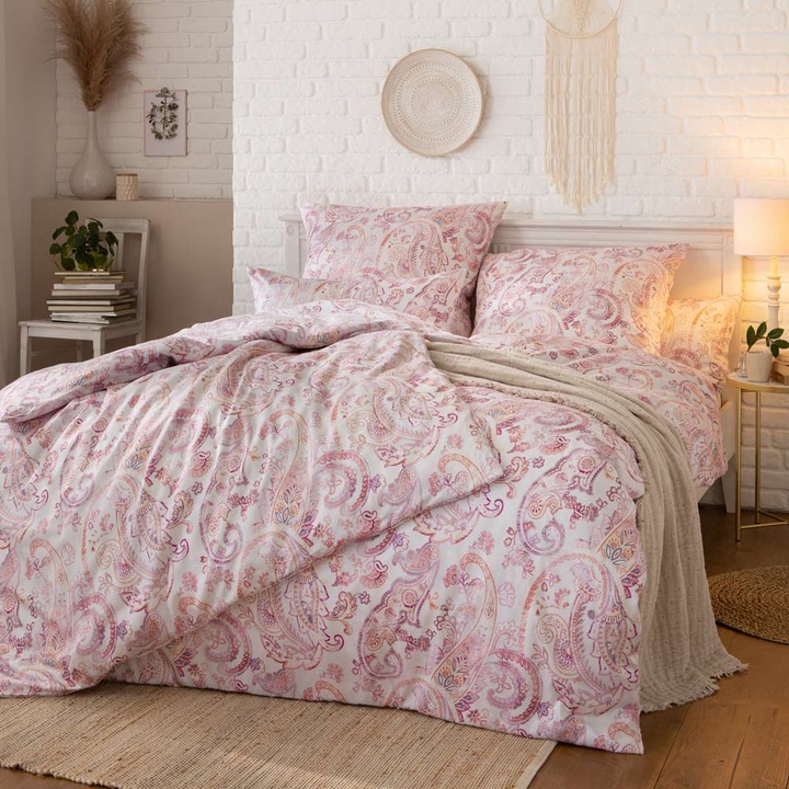 Комплект спално бельо от 5 части Estella, Сатениран памук, 155x200см/70x80см, Многоцветен