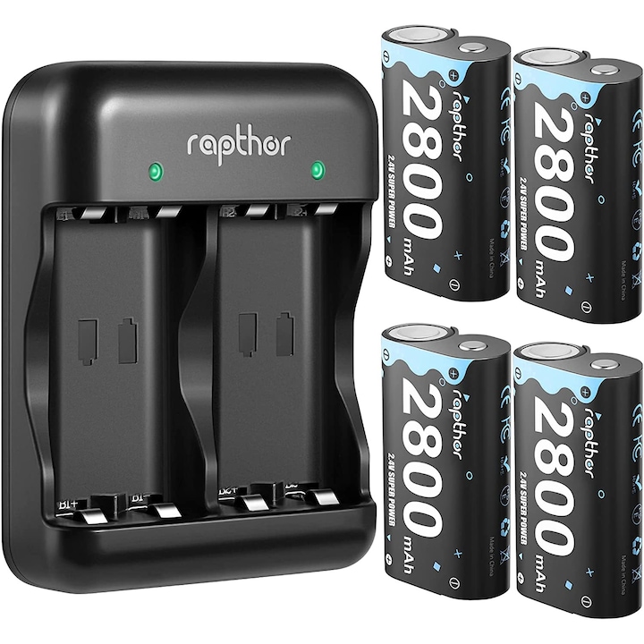 Rapthor 2800 mAh akkumulátor készlet, 4 db, kettős töltővel, Xbox One/Xbox Series X/Xbox One S/Xbox One X/Xbox One Elite termékkel kompatibilis