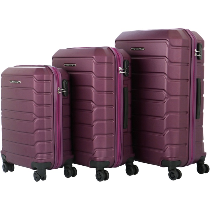 3 куфара Ground CALANTHE, ABS, размер S+M+L, червено-лилав