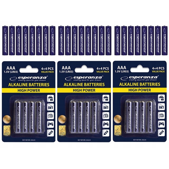 Esperanza AAA Alkáli Elem 8db/csomag (EZB104)