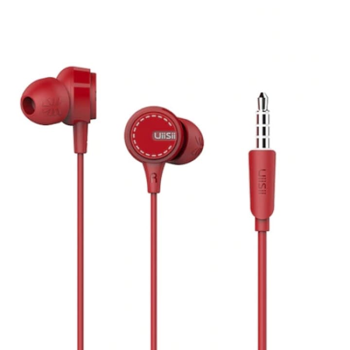 Casti cu fir U8, In-Ear, Microfon incorporat, Bass profund, Jack 3.5 mm, Rosu