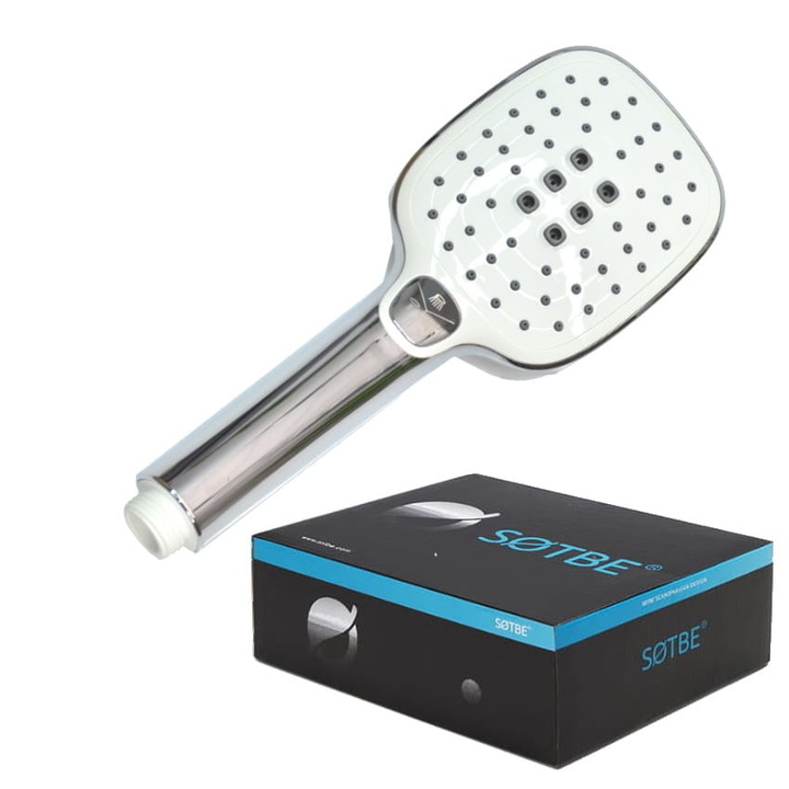 Cap de dus, SOTBE, LARK WHITE, economisitor de apa, TOUCH, alb/crom, 3 functii, materiale durabile, rezistente la rugina, consum redus de apa