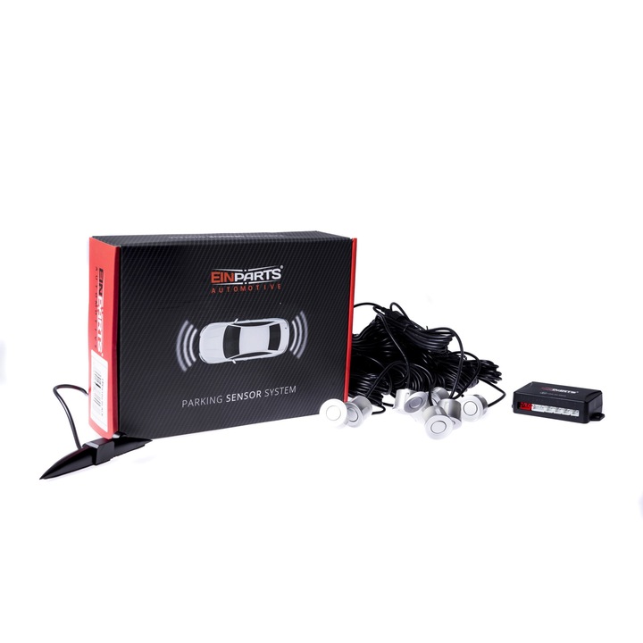 Set 8 senzori de parcare, EinParts Automotive, Afisaj LED, 12V, Argintiu