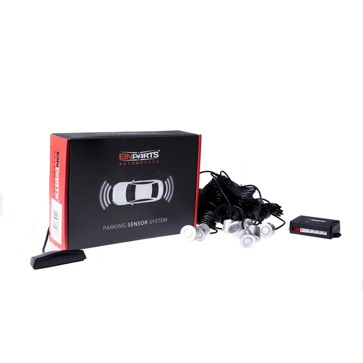 Set 8 senzori de parcare, EinParts Automotive, Afisaj LED, 12V, Argintiu