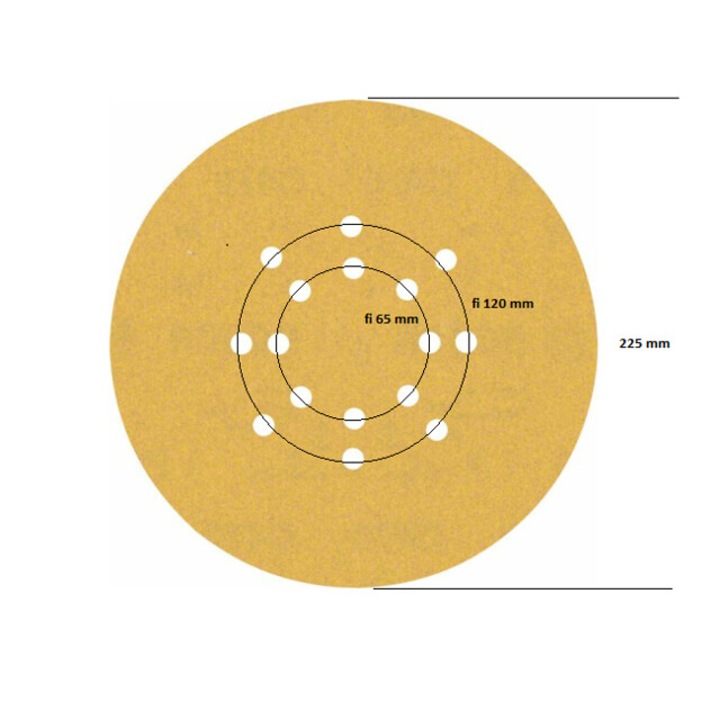 10 db csiszolókorong szett, 225 mm, 16 lyuk, szemcseméret 320 DEERFOS CA331 GOLD, falcsiszolás, rögzítés tépőzárral