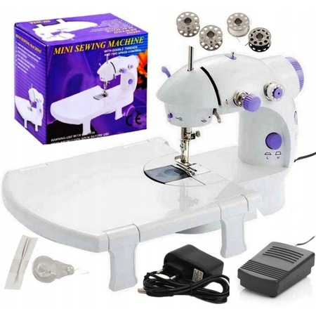 Mini masina de cusut, ABS, 230V/Baterii, Alb