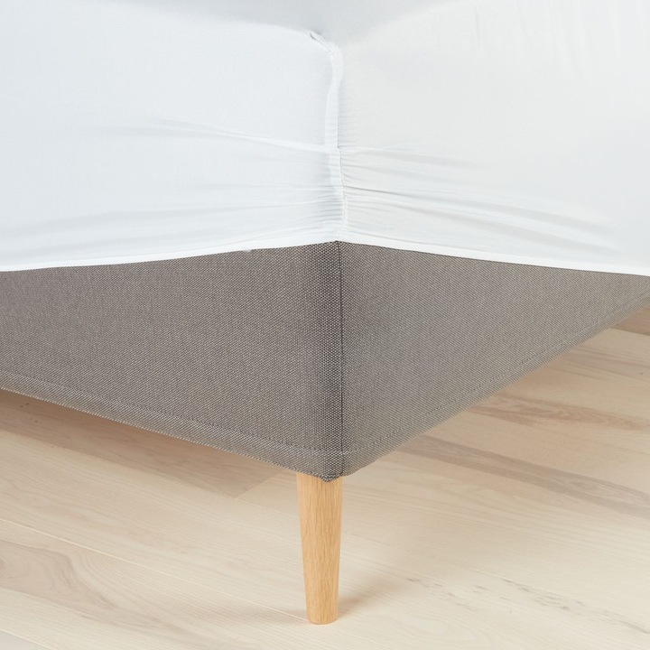 Cearsaf de pat cu elastic, Microfibra de poliester, 160x200x25 cm, Alb