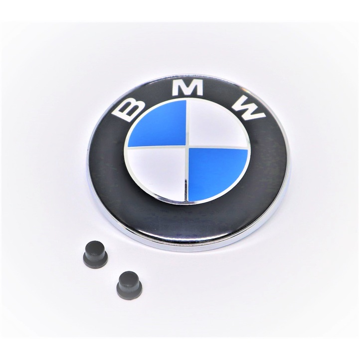OEM BMW motorháztető/csomagtartó embléma, 82 mm, rögzítő gumikkal, kék/fehér