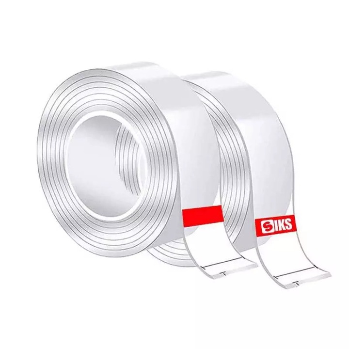 Set 2 x Rola Banda Dublu Adeziva SIKS, Izolanta, Impermeabila, Reutilizabila, Tehnologie Nano, 2x5 metri, Transparenta