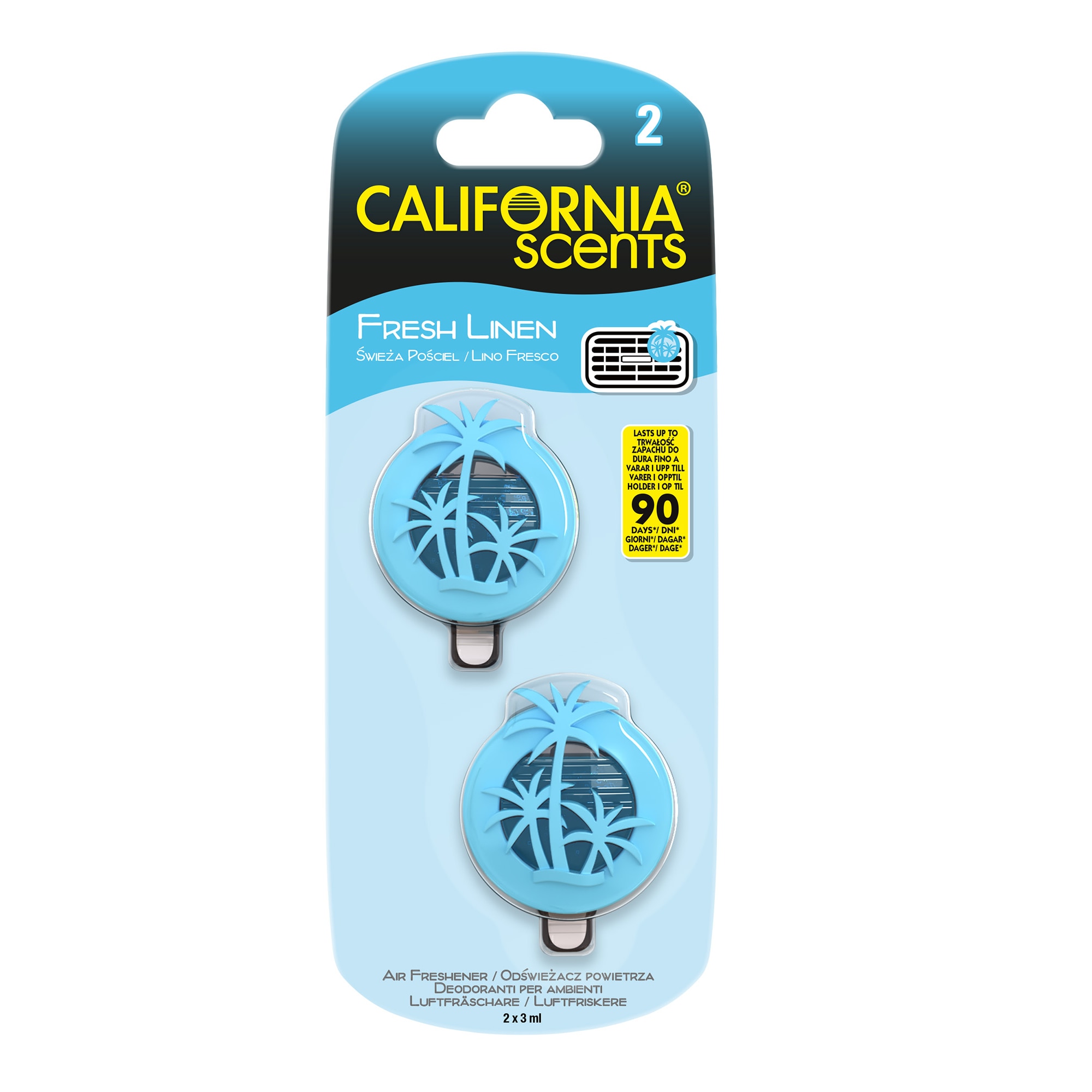 Odorizant auto California Scents®, Fresh Linen™, Mini Diffuser, 2x3ml