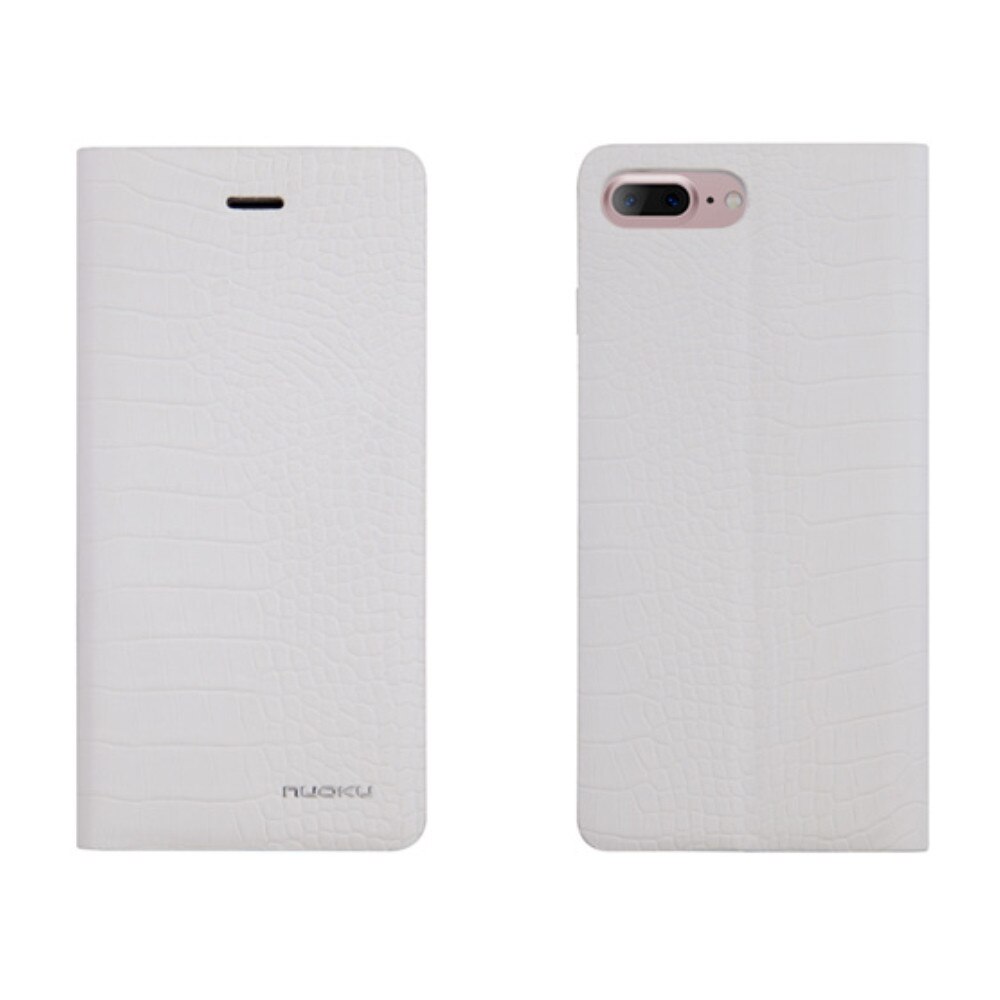 Husa flip din piele Nuoku Croc pentru iPhone 7 Plus, alb