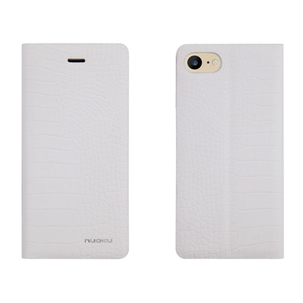 Husa flip din piele Nuoku Croc pentru iPhone 7, alb